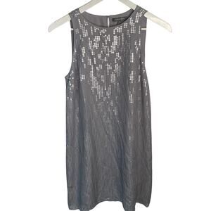 Michael Stars Silk Gray Silver Metallic Sequin Shift Sleeveless Dress W-678 Sz S